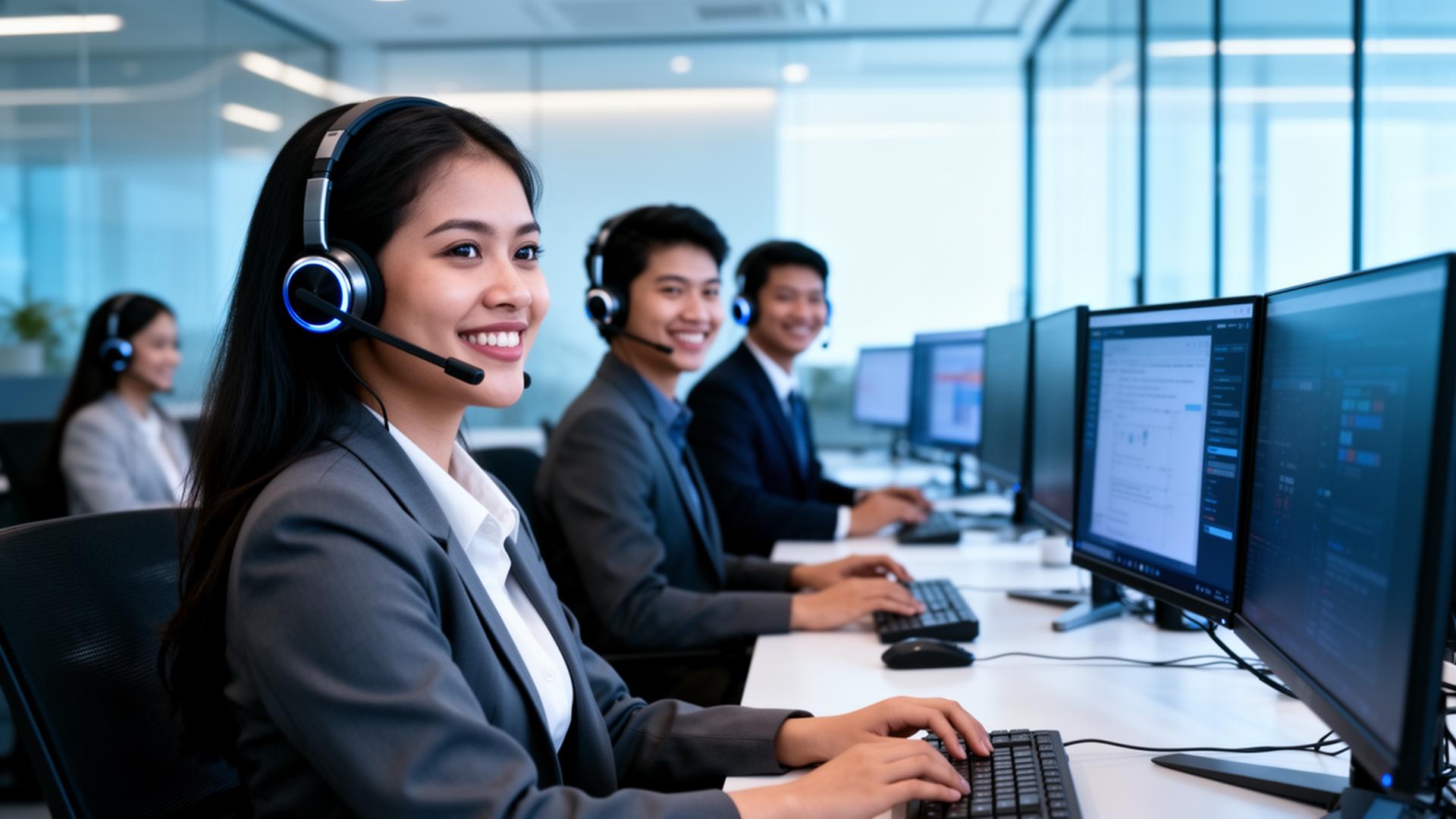 ARG-VA Philippines-based call centre team wearing headsets at modern workstations